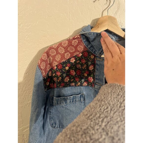 Blue Denim Jean Patchwork 90’s Floral Lace Jacket - Picture 6 of 10